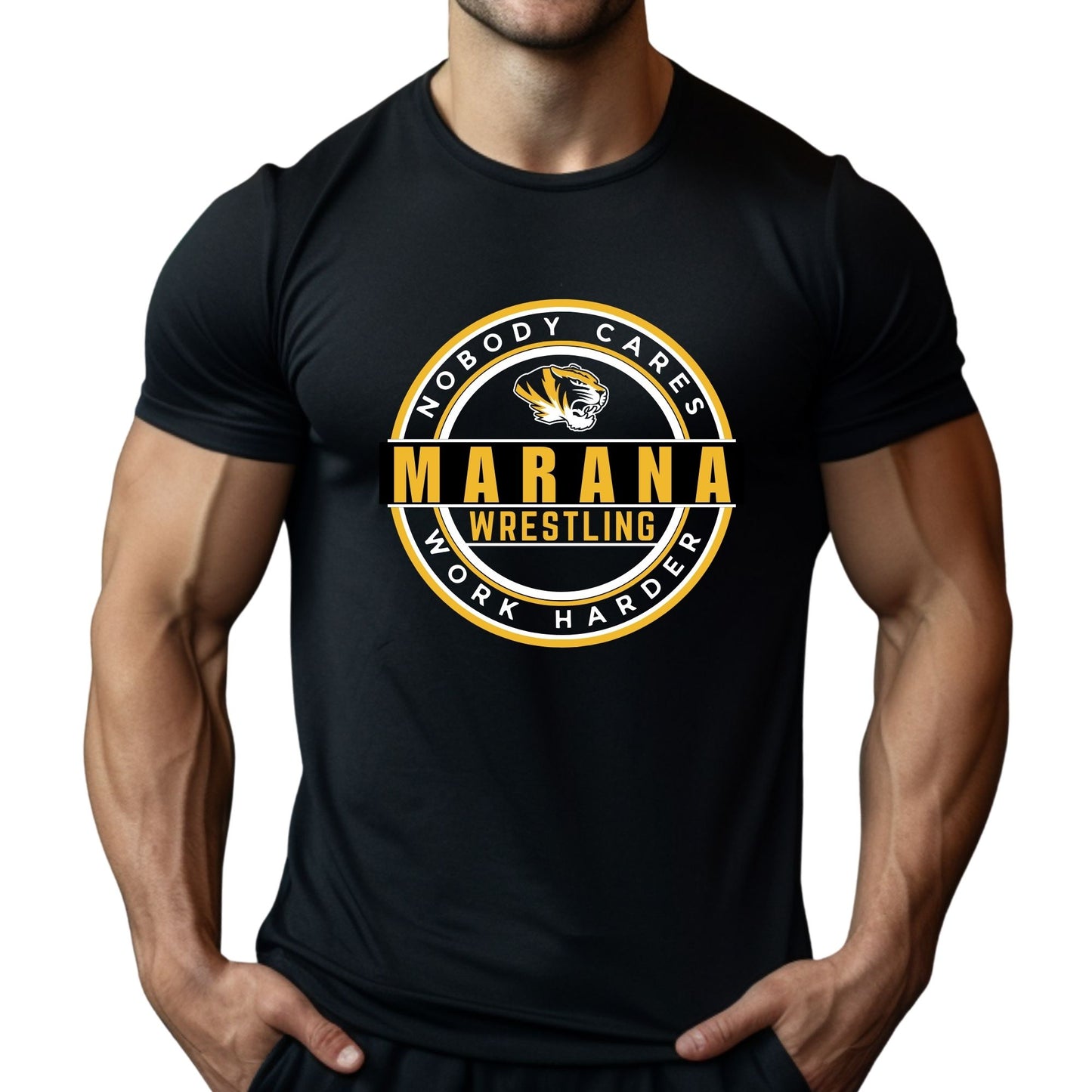 Marana Tigers Wrestling Design #5 Next Level Super Soft Cotton T-Shirt or Dri-Fit Performance T-shirt Unisex and Youth Blue, Grey, & Black