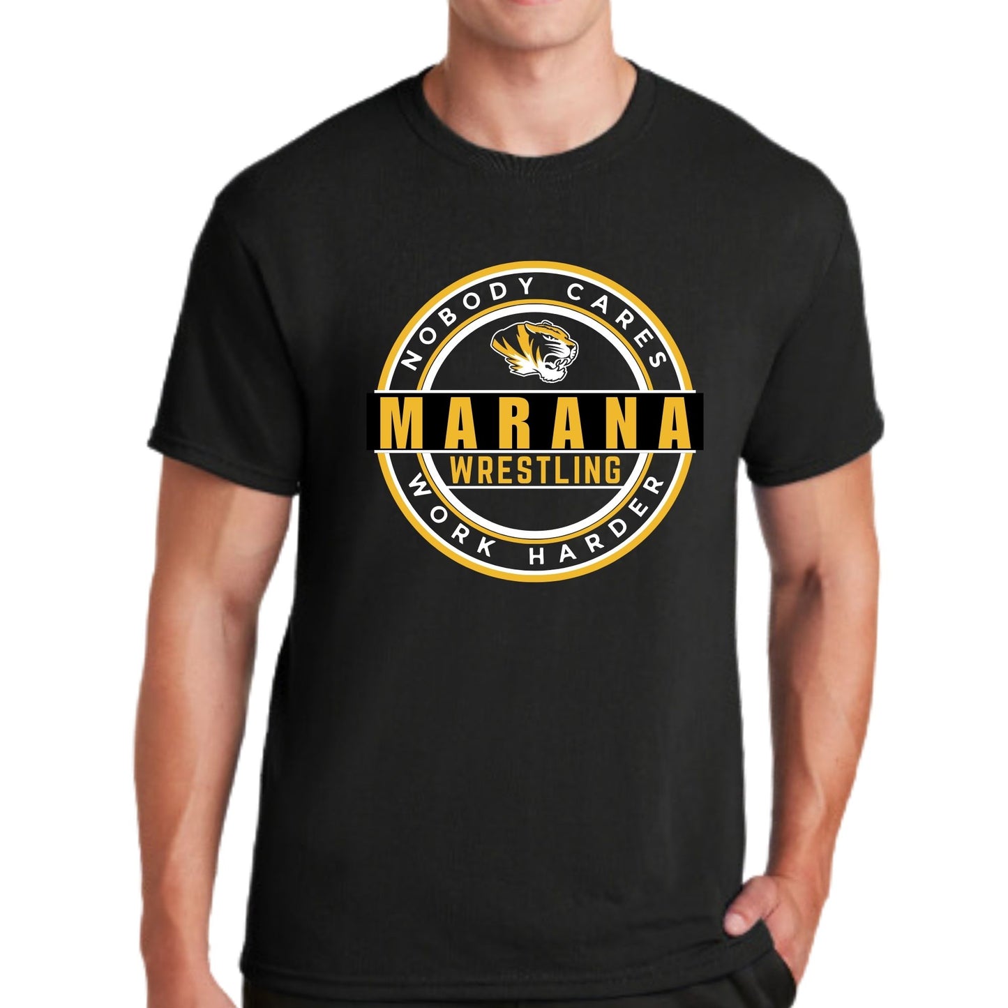 Marana Tigers Wrestling Design #5 Next Level Super Soft Cotton T-Shirt or Dri-Fit Performance T-shirt Unisex and Youth Blue, Grey, & Black