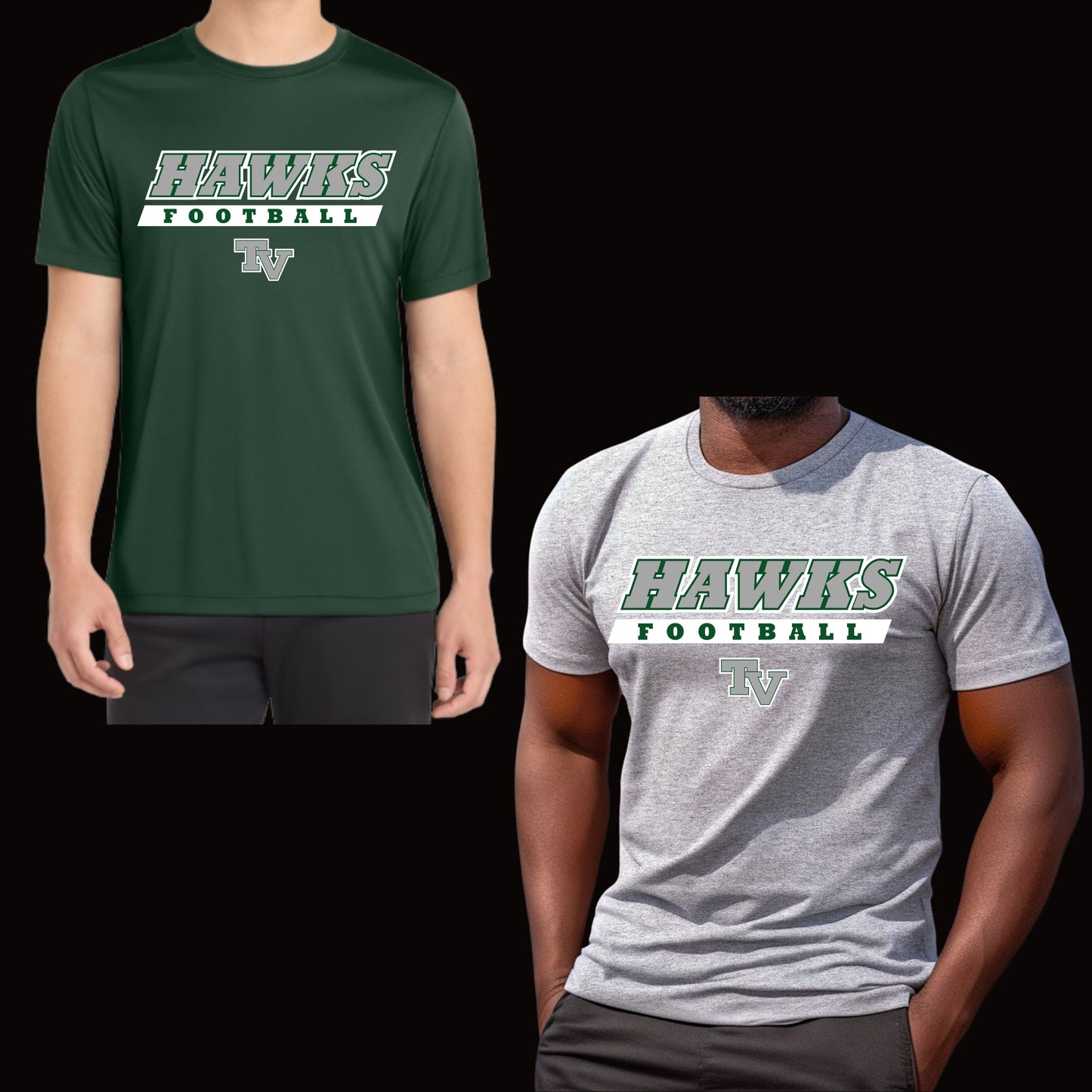 TVHS Football T-shirt Short & Long sleeve Cotton or Dri-Fit Design #4 Unisex or Women's
