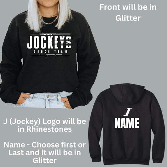 SHS Jockeys Rhinestone and Glitter Bella Canvas Unisex Crewneck Sweatshirt or Hoodie