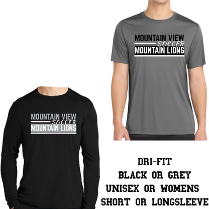 Mountain View Soccer Design #1 Cotton T-shirt, Dri-Fit T-Shirt, or Longsleeve