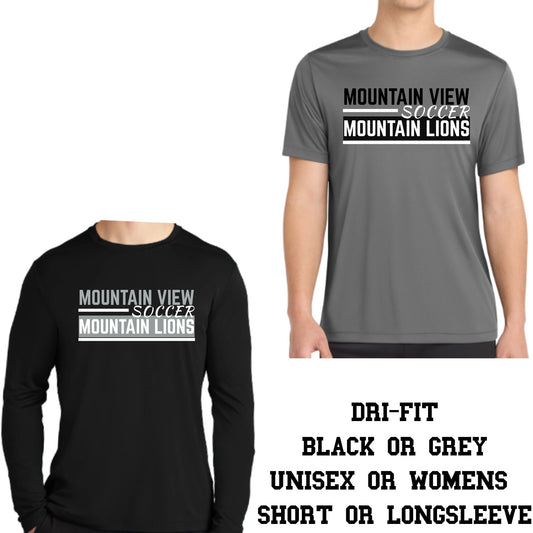 Mountain View Soccer Design #1 Cotton T-shirt, Dri-Fit T-Shirt, or Longsleeve