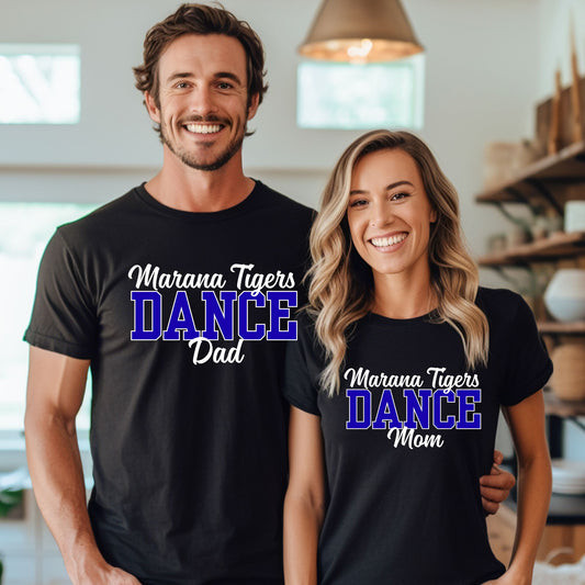 Marana Tigers Dance Custom Mom, Dad, Senior parent Custom Black T-Shirt with Dancer name on back.