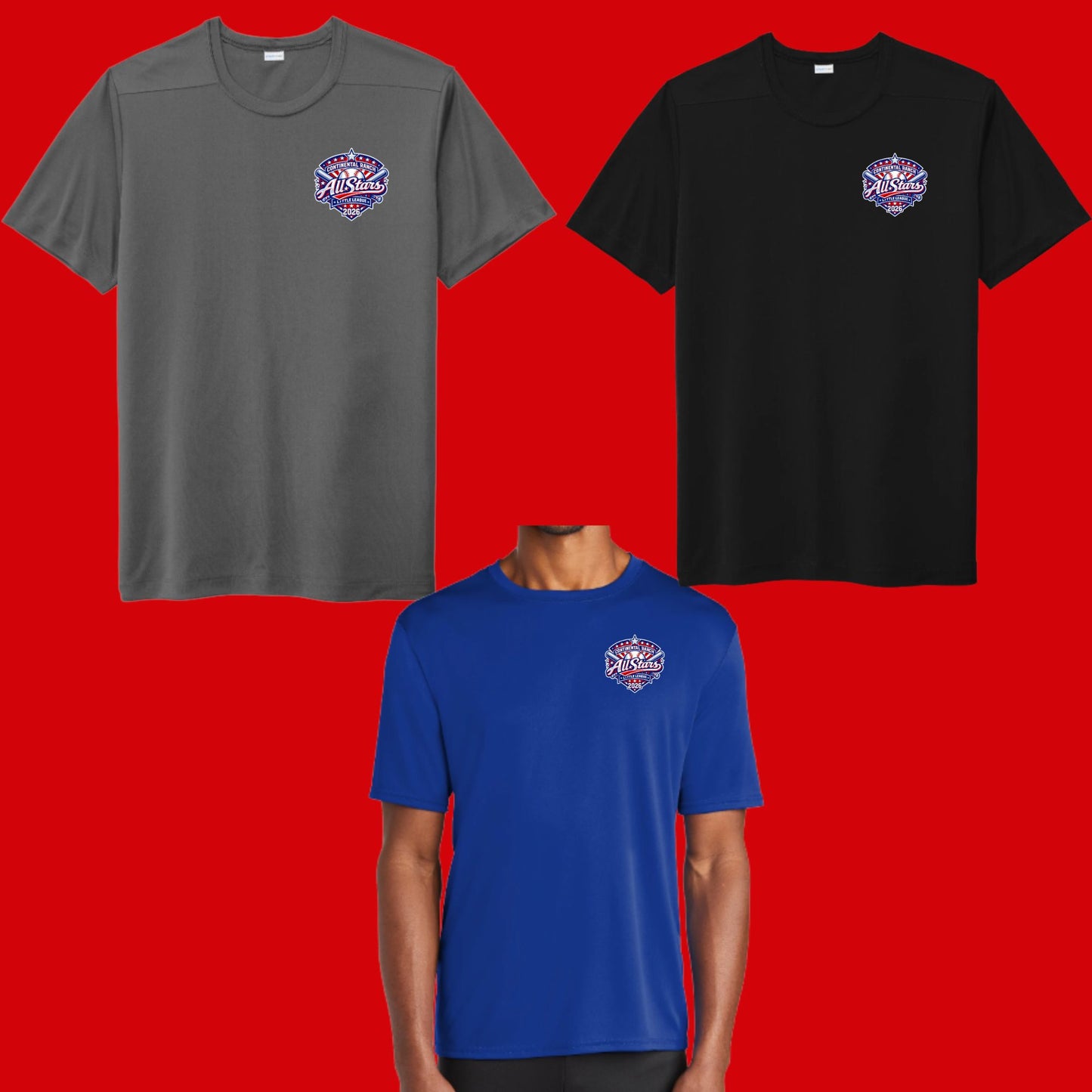 Continental Ranch Little League ALL-STARS DRI-FIT Performance T-shirt Small Chest Logo Youth or Unisex Option to Customize back