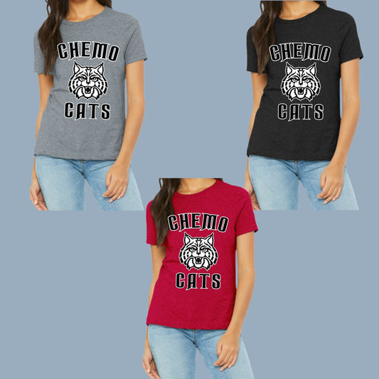 CHEMO CATS DESIGN #1 Bella Canvas WOMEN'S HEATHER T-Shirt, different color options to choose from DROPDOWNS