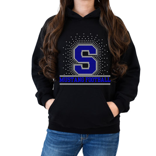 Sahuarita Mustangs 2025 Football Crewneck or Hoodie D Design Rhinestone and Glitter Bling Design