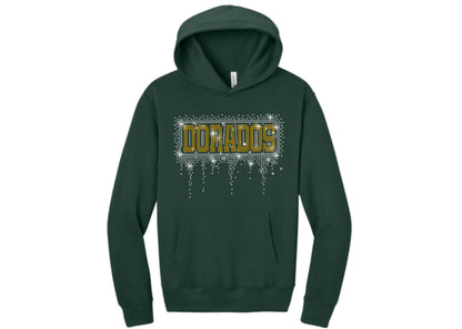 CDO Cheer Rhinestone Varsity Font Bling Hoodie, Crewneck, Women's or Unisex T-Shirt in Green, Black, or white