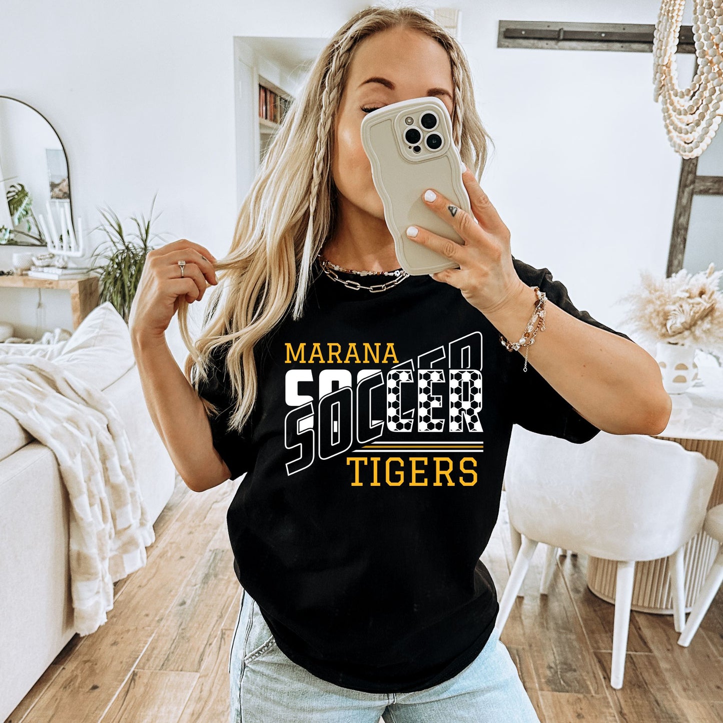 Marana Tigers Soccer Design #5 Bella Canvas Cotton T-Shirts or Dri-Fit Short or Longsleeve in Black or Blue