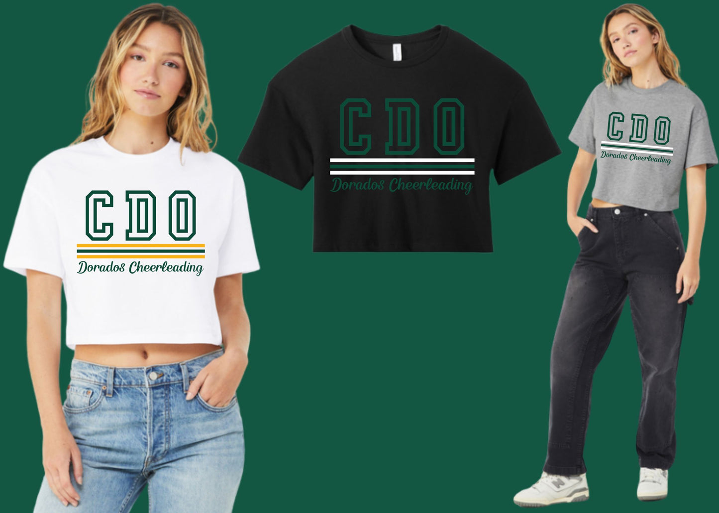 Canyon Del Oro Dorados Cheer #3 Design Cropped or Regular Short & Longsleeve T-Shirts White, Black or Grey