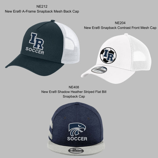 Ironwood Ridge Soccer Embroidered New Era Snapback Ballcap in Navy/Grey, Navy/White, or White