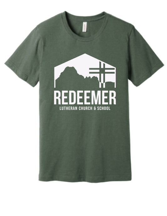 Redeemer Lutheran Church & School Bella Canvas CVC Military Green T-Shirt Rams Logo in Youth, or Unisex Adult