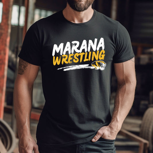 Marana Tigers Wrestling Design #1 Next Level Super Soft Cotton T-Shirt or Dri-Fit Performance T-shirt Unisex and Youth Blue, Grey, & Black