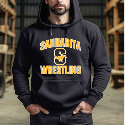 Sahuarita Mustangs Wrestling Hoodie or Crewneck Sweatshirt Unisex and Youth Sizes Gold and White Design