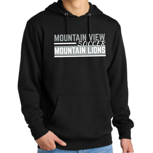 Mountain View Soccer Design #1 Unisex Crewneck or Hoodie Sweatshirt Black or Grey
