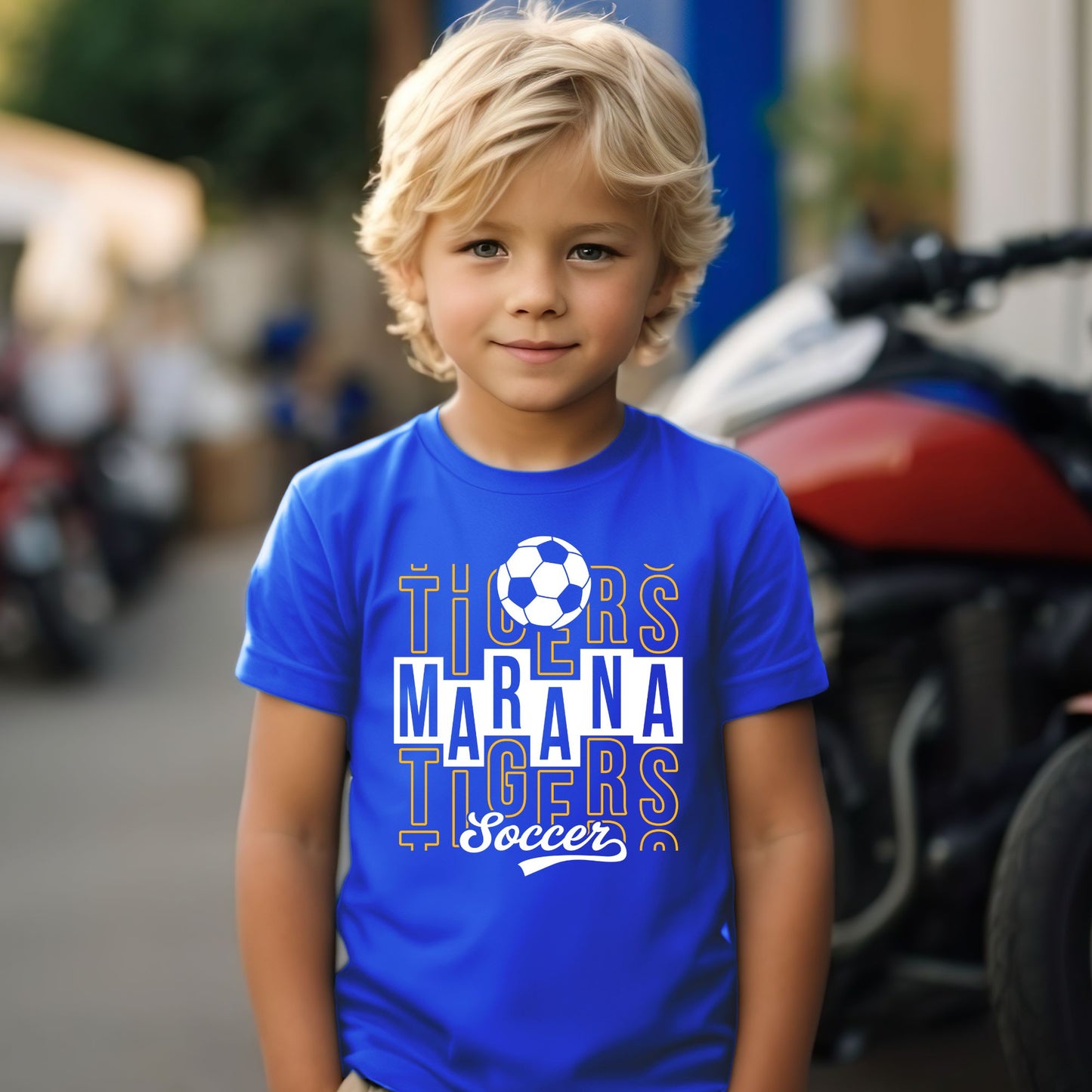 Marana Tigers Soccer Design #1 Bella Canvas Cotton T-Shirts or Dri-Fit Short or Longsleeve in Black or Blue
