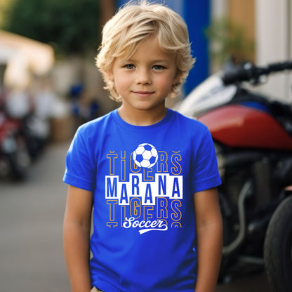 Marana Tigers Soccer Design #1 Bella Canvas Cotton T-Shirts or Dri-Fit Short or Longsleeve in Black or Blue