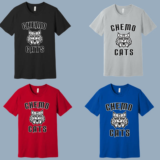 CHEMO CATS DESIGN #1 Bella Canvas UNISEX T-Shirt, different color options to choose from in dropdowns
