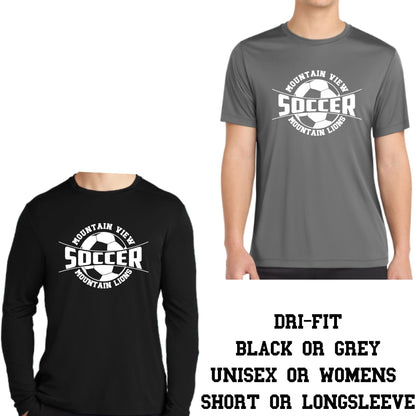 Mountain View Soccer Design #3 Cotton T-shirt, Dri-Fit T-Shirt, or Longsleeve