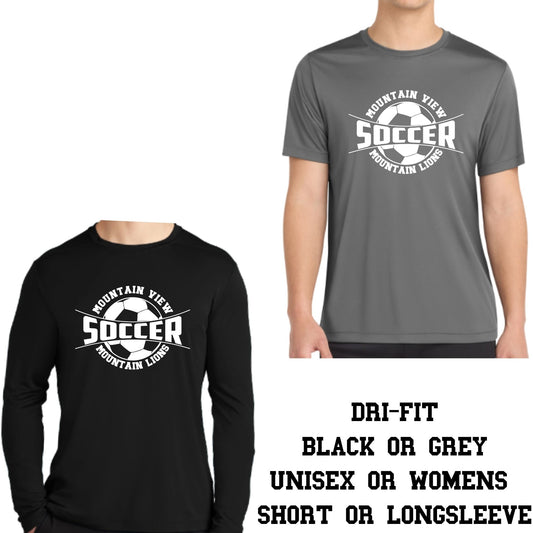 Mountain View Soccer Design #3 Cotton T-shirt, Dri-Fit T-Shirt, or Longsleeve