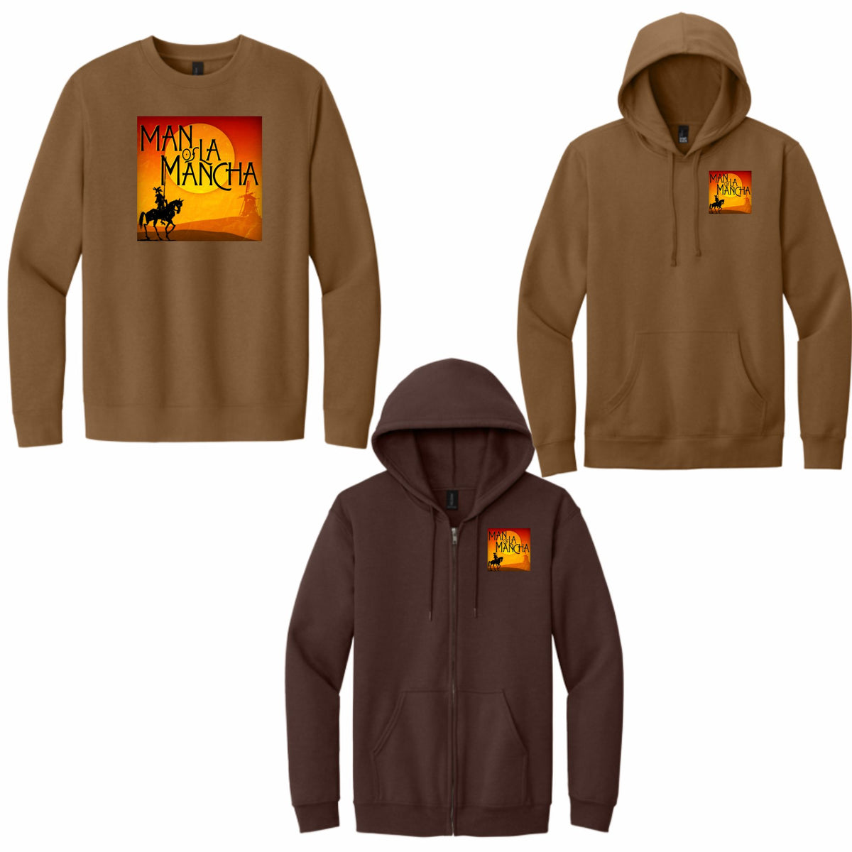 Arts Express Man of La Mancha Crewneck Sweatshirt, Hooded Sweatshirt, or Zip Up Hoodie Unisex Full Front Design or Left Chest