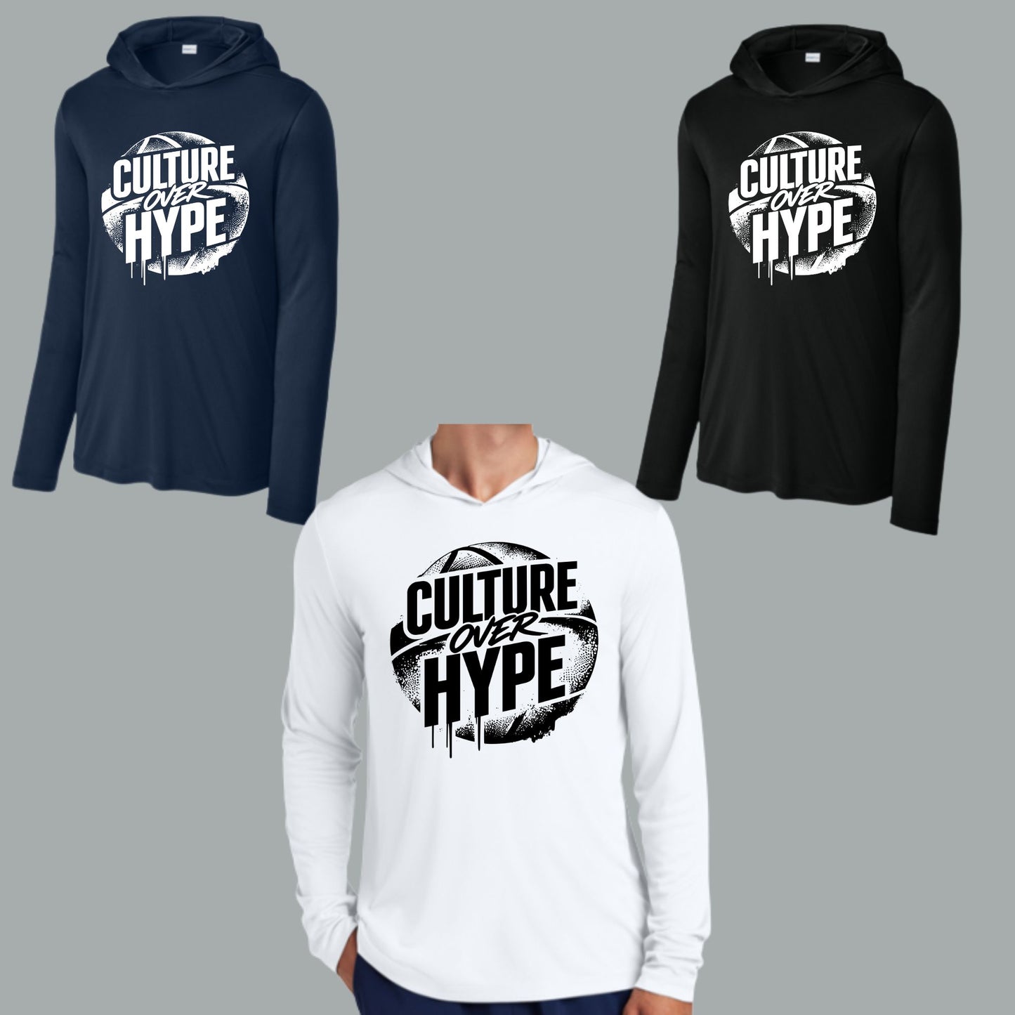 Culture Over Hype Dri-Fit UV 50 Youth or Unisex Longsleeve Hooded T-Shirt