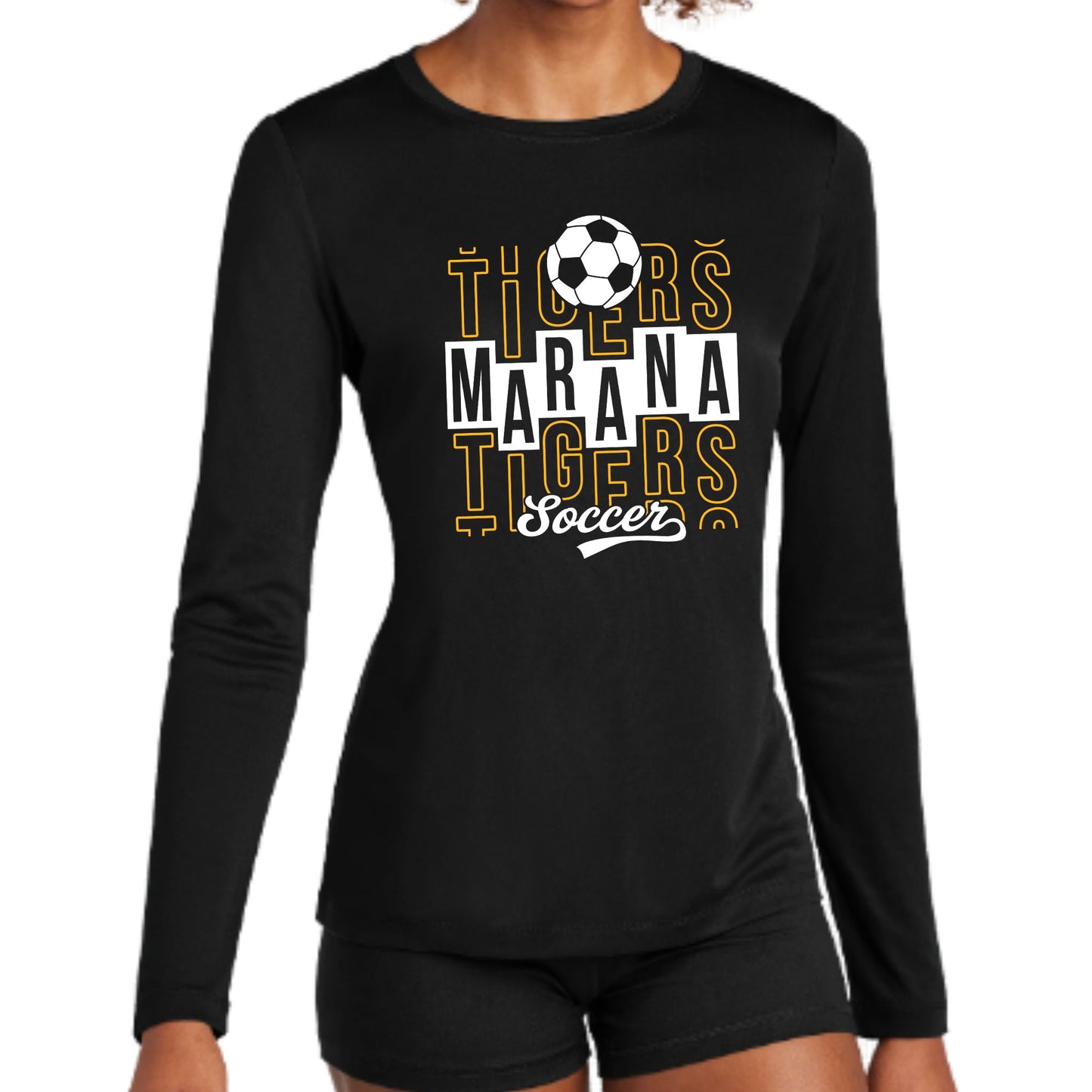 Marana Tigers Soccer Design #1 Bella Canvas Cotton T-Shirts or Dri-Fit Short or Longsleeve in Black or Blue