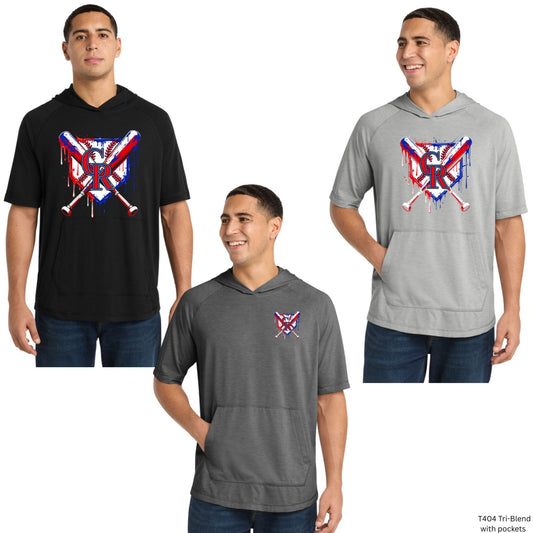 Continental Ranch Little League Tri-Blend Wicking Short Sleeve Hooded T-shirt Unisex Drip LOGO