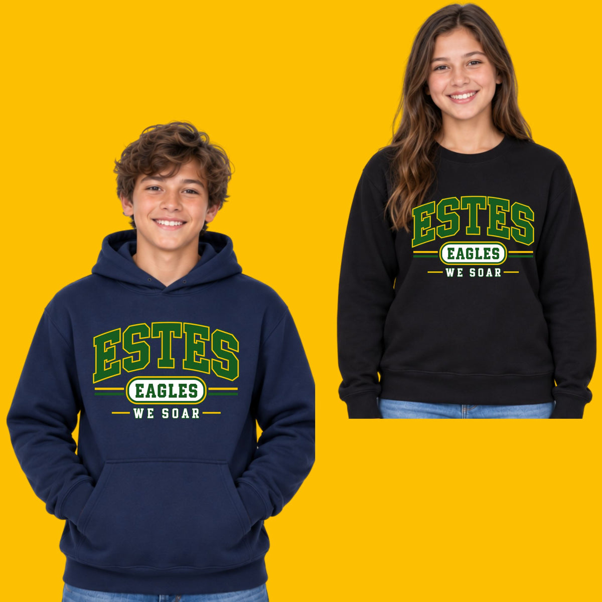 ESTES ELEMENTARY Design #2 Crewneck Sweatshirt or Hoodie Grey, Navy or Black