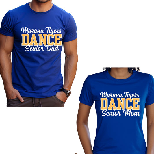 Marana Tigers Dance Custom Mom, Dad, Senior parent Blue Custom T-Shirt with Dancer name on back