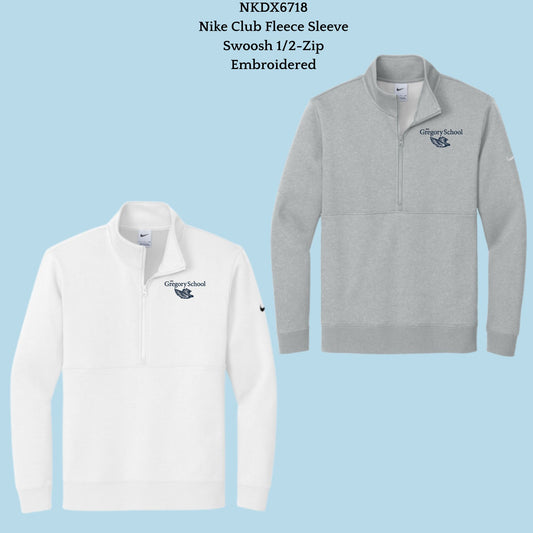 The Gregory School Embroidered Nike Club Fleece Sleeve Swoosh Pullover Sweater Women's and Men's