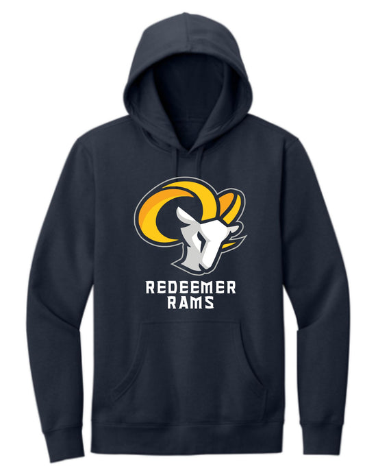Redeemer Lutheran Church & School Cotton Navy Blue District Hoodie or Crewneck with Rams Logo in Youth, or Unisex Adult