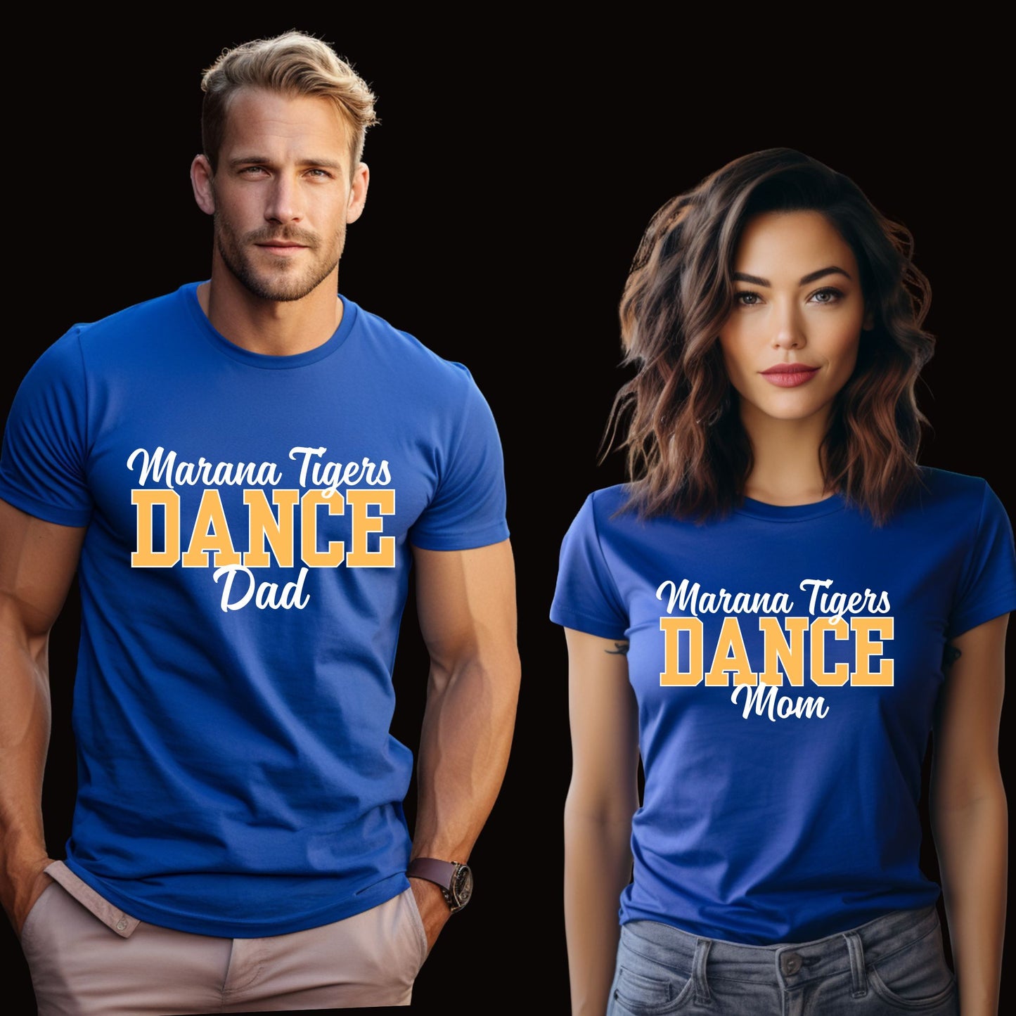 Marana Tigers Dance Custom Mom, Dad, Senior parent Blue Custom T-Shirt with Dancer name on back