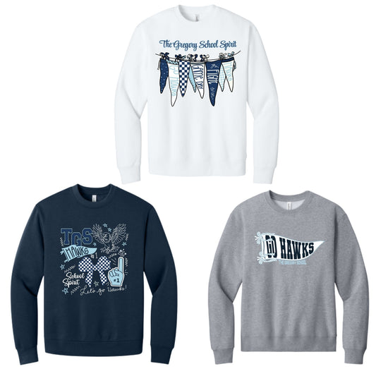 The Gregory School Bella Canvas School Spirit Oversized Crewneck Sweater 3 different design options