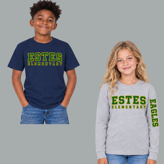 ESTES ELEMENTARY Design #3 Cotton Short or Longsleeve T-Shirt Grey, Navy or Black