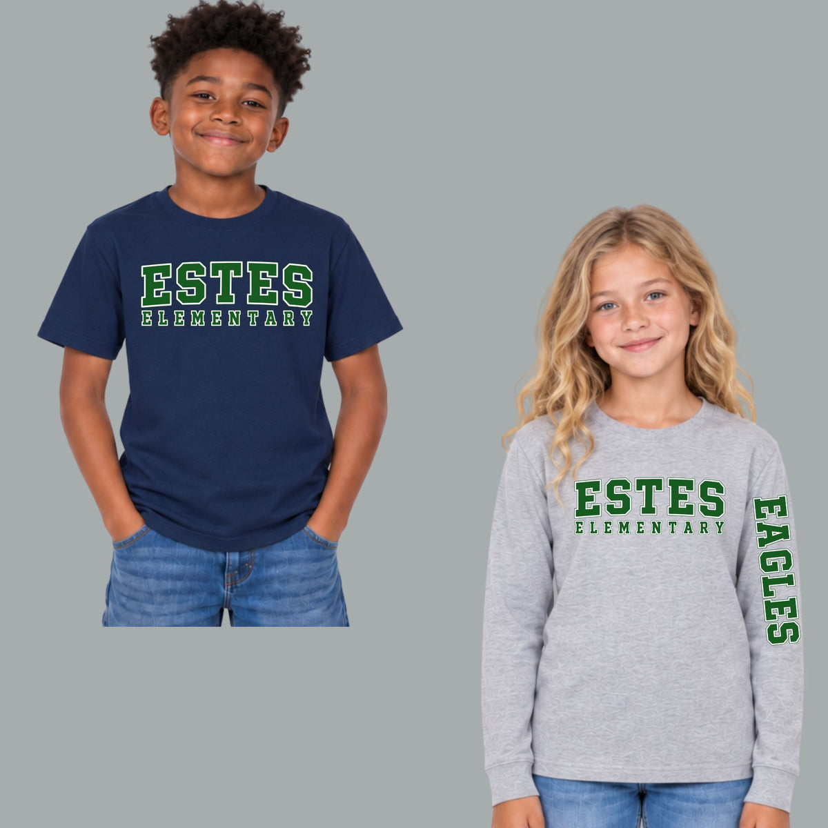 ESTES ELEMENTARY Design #3 Cotton Short or Longsleeve T-Shirt Grey, Navy or Black