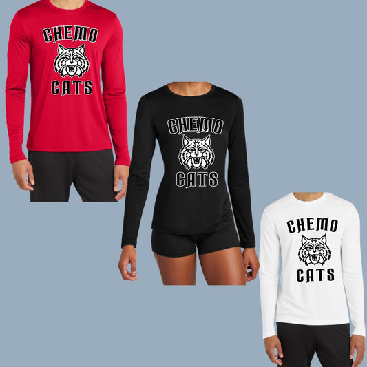 CHEMO CATS Design #1 Dri-Fit Performance Women's or Unisex Longsleeve T-Shirt