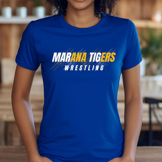 Marana Tigers Wrestling Design #2 Next Level Super Soft Cotton T-Shirt or Dri-Fit Performance T-shirt Unisex and Youth Blue, Grey, & Black