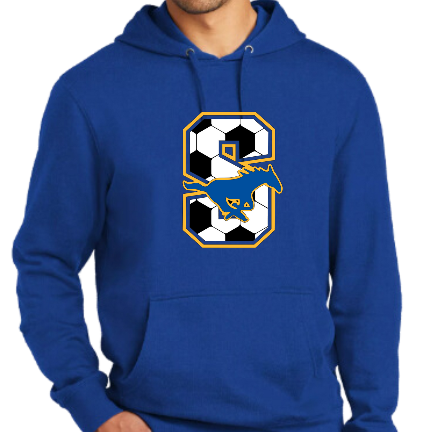 Sahuarita Mustangs BIG S Soccer Hoodie or Crewneck in Black, Blue, or Grey