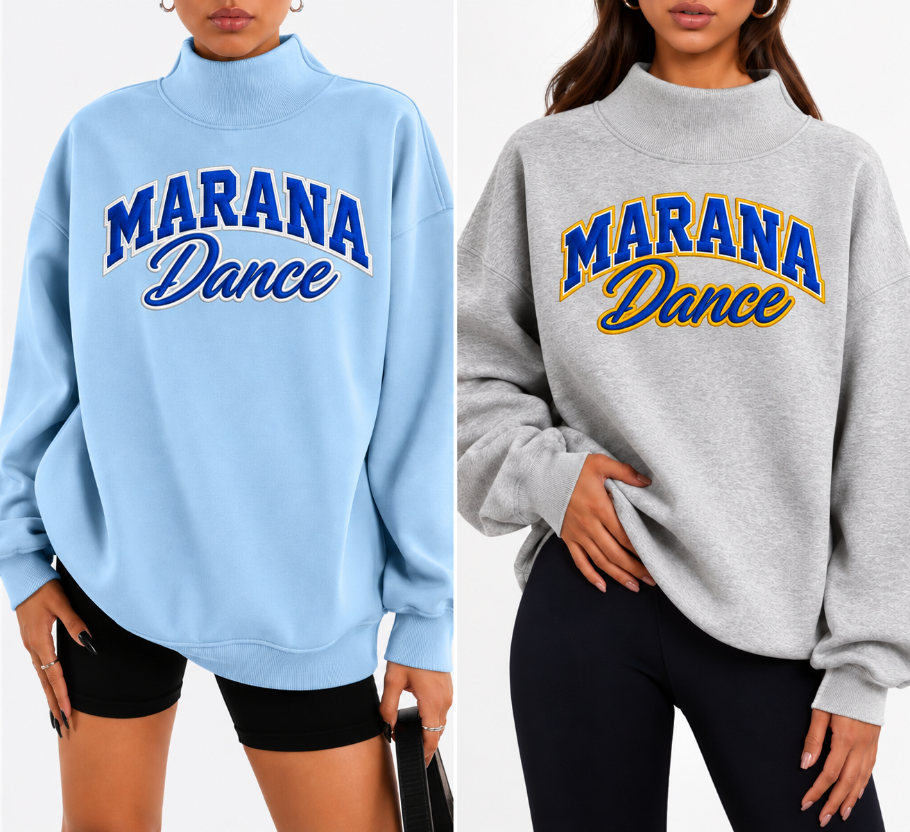 Marana Tigers Dance Embroidered Mock Neck Light Grey or Light Blue Sweater