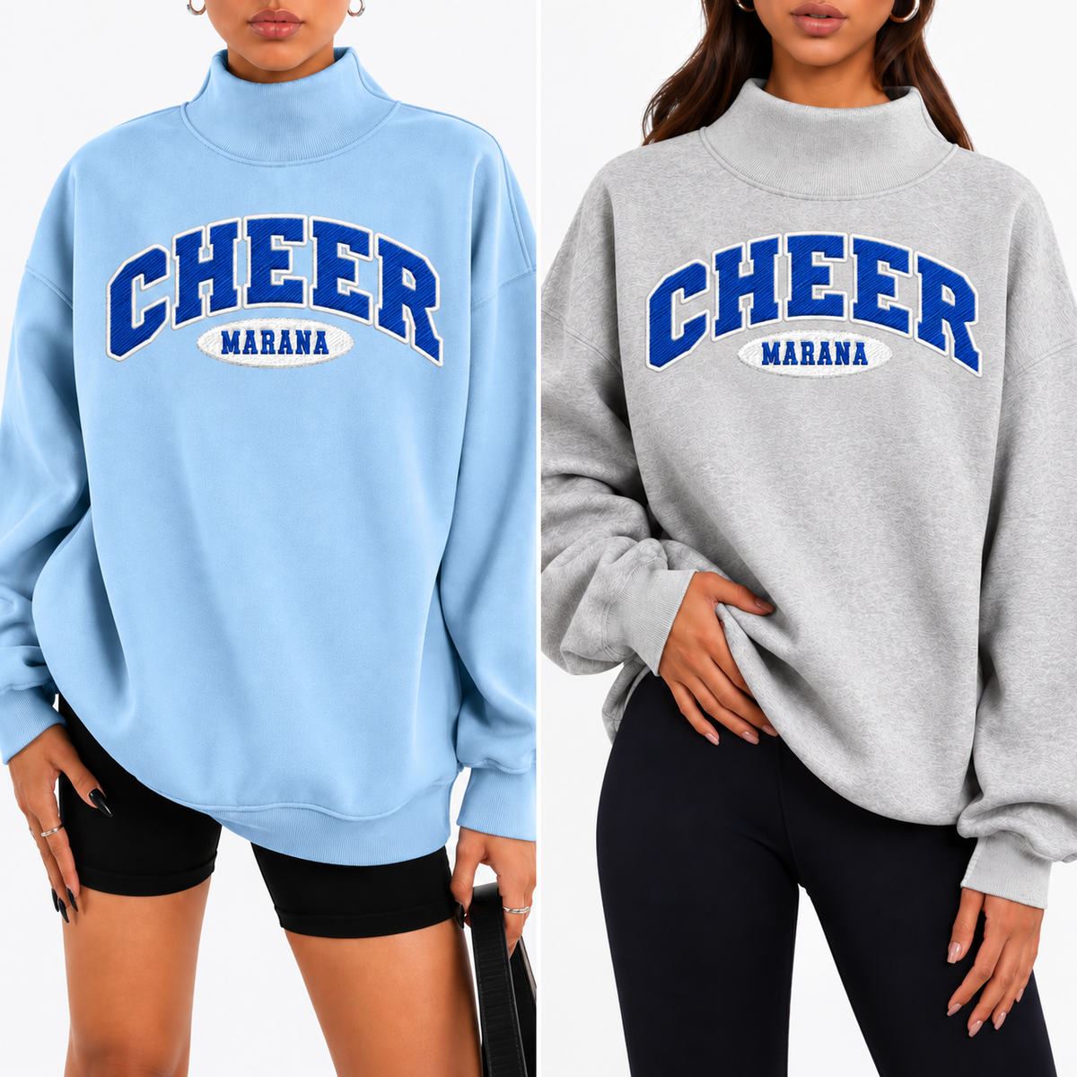Marana Tigers Cheer Embroidered (PARKE IINSPIRED) Mock Neck Light Grey or Light Blue Sweater