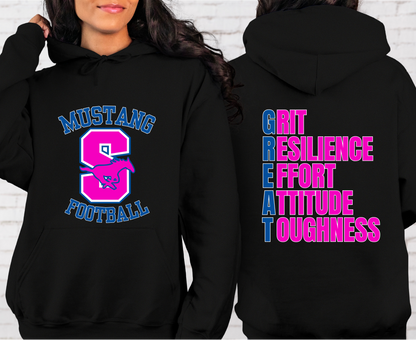 Sahuarita Football 2024 Design #5 Front and Back Unisex Hoodie or Women's Cropped Hoodie Grey or Black