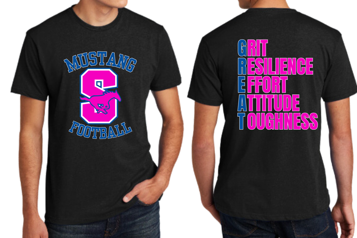 Sahuarita Football Design #5 Front and Back Cotton T-Shirt or Performance Dri-fit T-shirt in Grey or Black