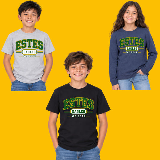 ESTES ELEMENTARY Design #2 Cotton Short or Longsleeve T-Shirt Grey, Navy or Black
