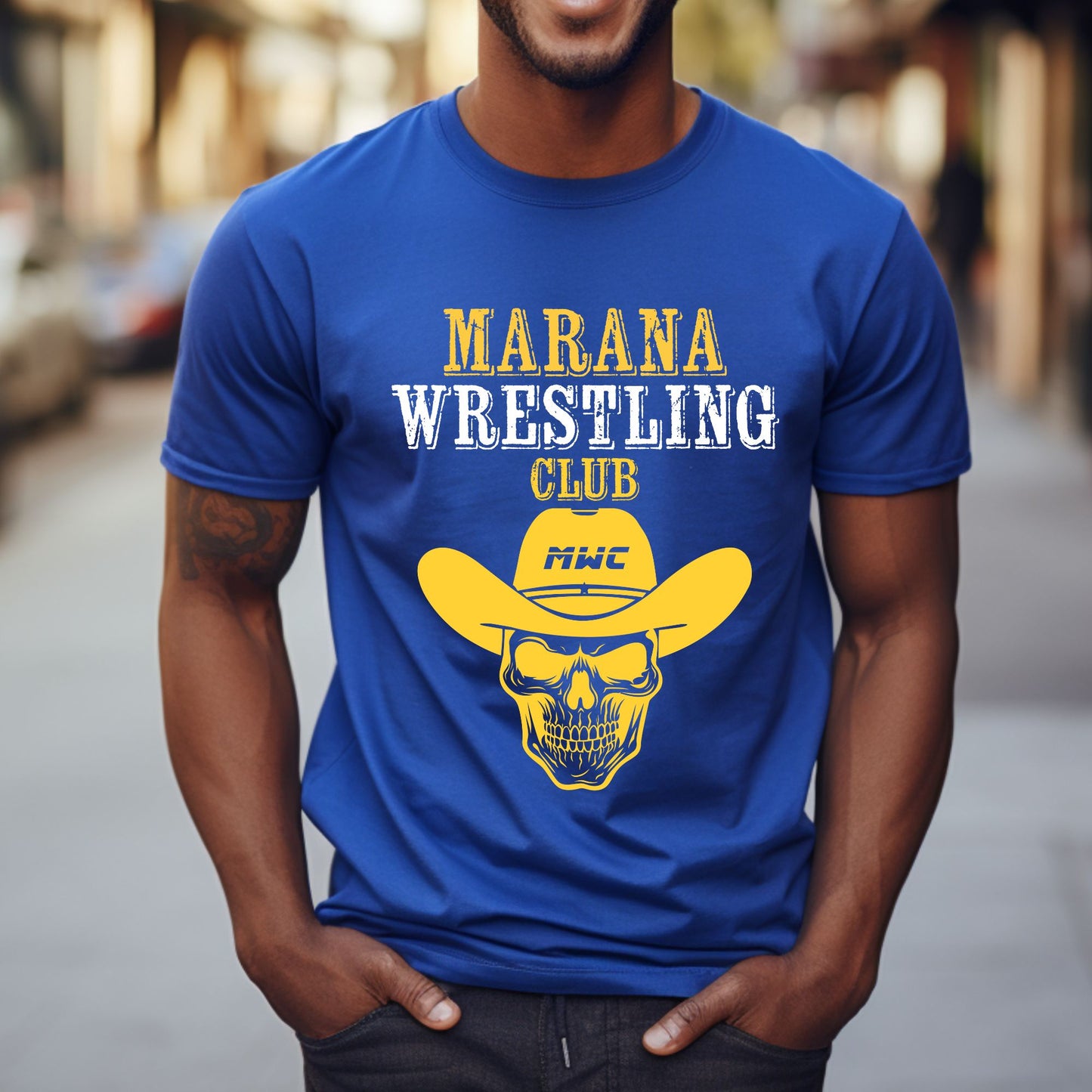 Marana Tigers Wrestling Club Cowboy Design Next Level Super Soft Cotton T-Shirt or Dri-Fit Performance T-shirt Unisex and Youth