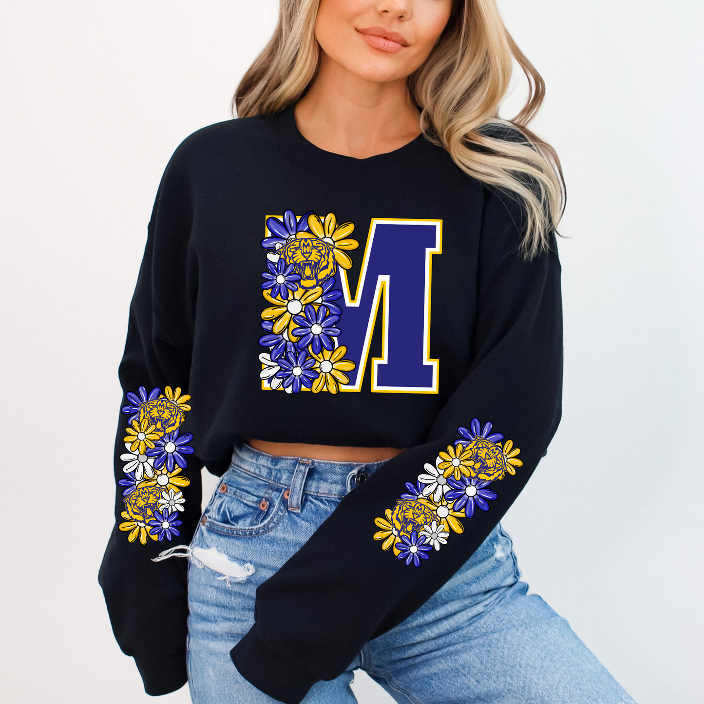 Marana Tigers Floral Mascot School Spirit Longsleeve T-Shirt, Crewneck or Hoodie with sleeve designs