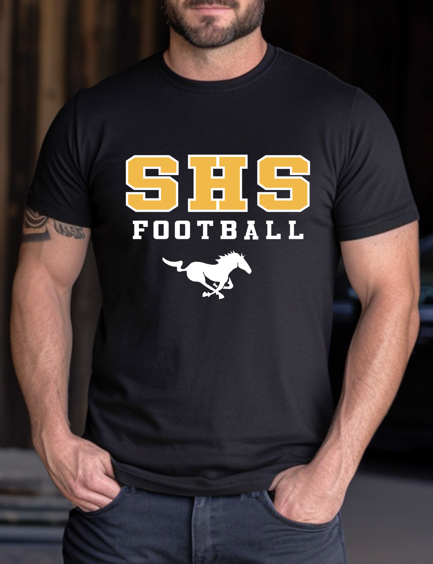 Sahuarita Football 2024 Design #1 Cotton T-Shirt or Performance Dri-fit T-shirt in Royal Blue or Black