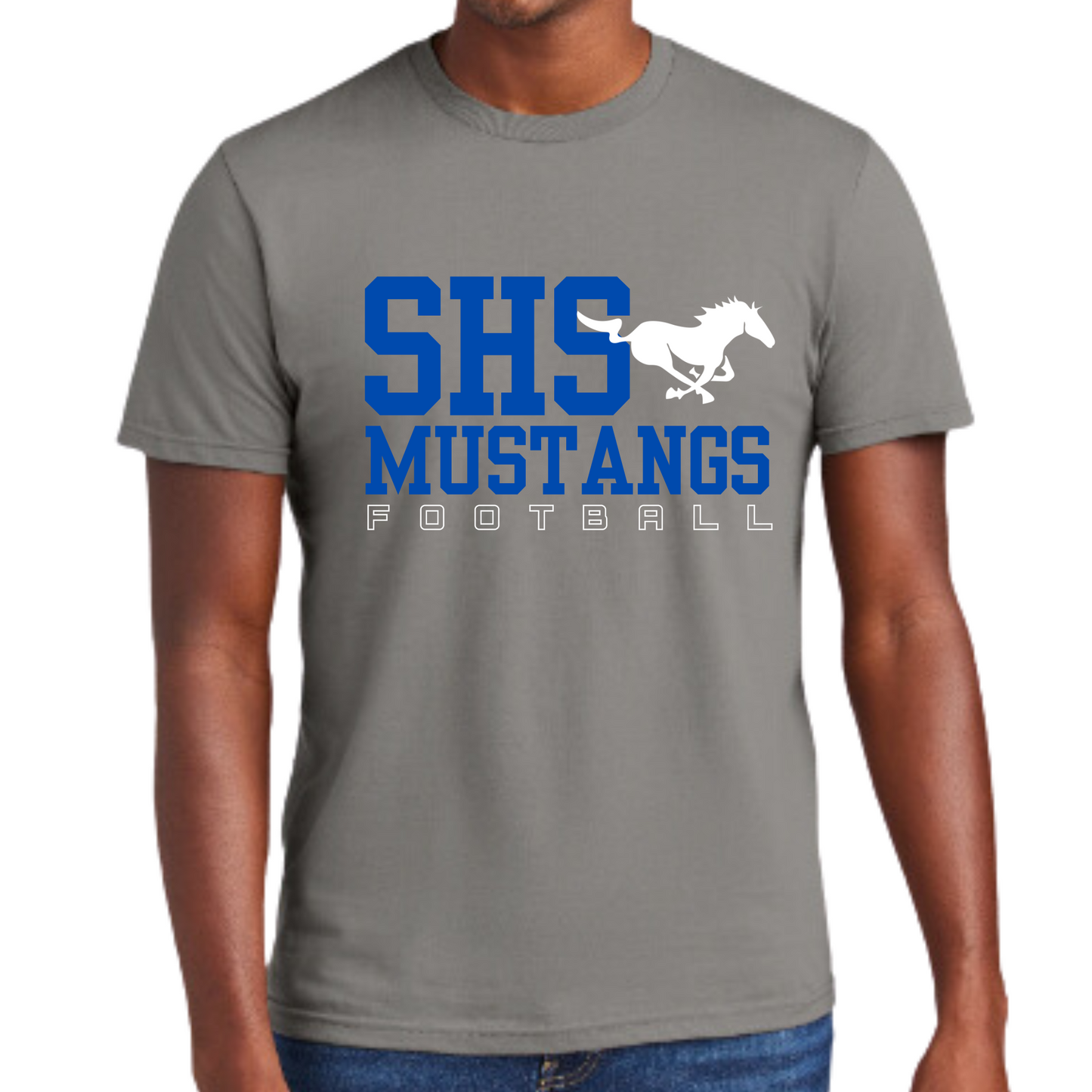 Sahuarita Mustangs Football Design #4 Cotton T-Shirt or Performance Dri-fit T-shirt in Grey or Black