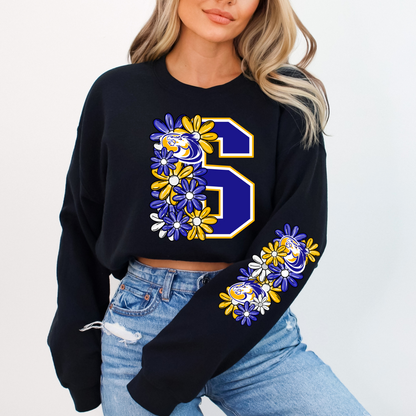 Sahuarita Mustangs Floral Mascot School Spirit Longsleeve T-Shirt, Crewneck or Hoodie with sleeve designs