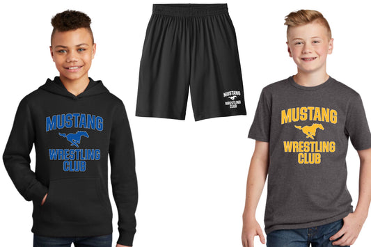 Mustangs Wrestling Club Package = Hoodie, T-Shirt, and Shorts Adult or Youth Sizes