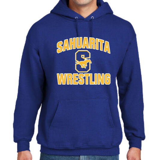 Sahuarita Mustangs Wrestling Hoodie or Crewneck Sweatshirt Unisex and Youth Sizes Gold and White Design